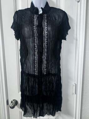 Y2K‎ xhilaration Sheer Crinkle Lace Trim Short Mini Dress witchy goth coquette